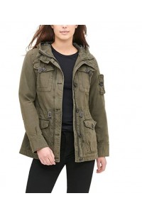 Army Green Women's Cotton Four Pocket Hooded Field Jacket (Standard & Plus Sizes)