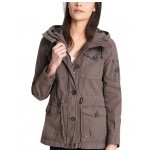 Grey Women's Cotton Four Pocket Hooded Field Jacket (Standard & Plus Sizes) Grey Women's Cotton Four Pocket Hooded Field Jacket (Standard & Plus Sizes)
