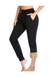 Fleece Lined, Black Women's Thermal Jogger Sweatpants with Pocket Tapered Active Pants for Winter Fleece Lined